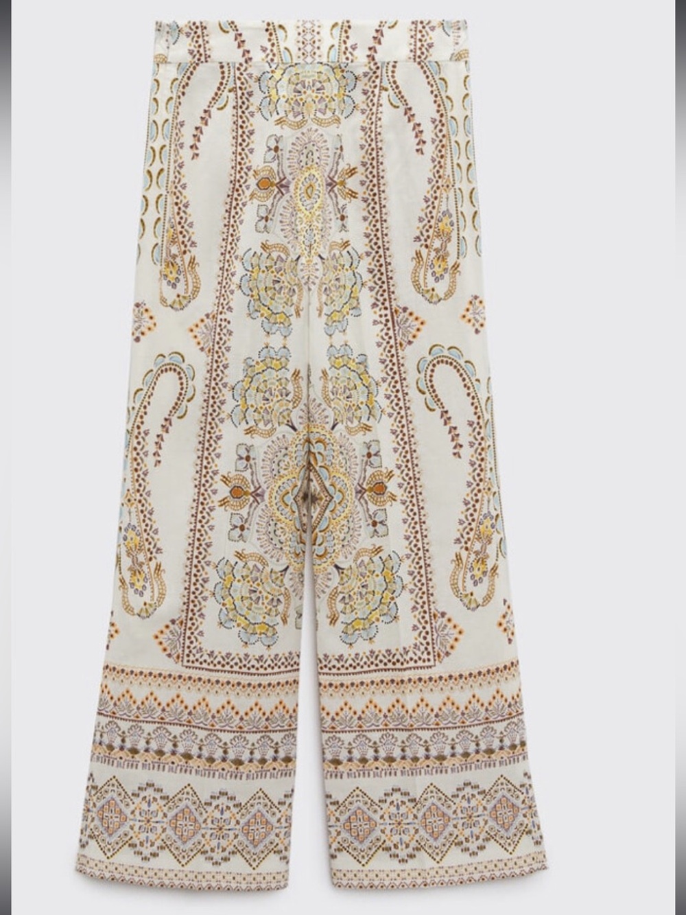 ZARA PRINTED LINEN BLEND TROUSERS S